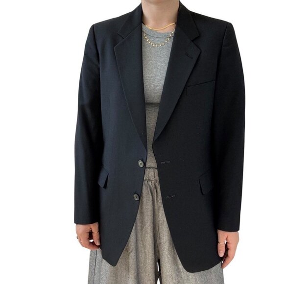 Vintage Givenchy Mens Black 100% Wool Sport Coat Oversized Blazer Suit Set 40R - Picture 2 of 9